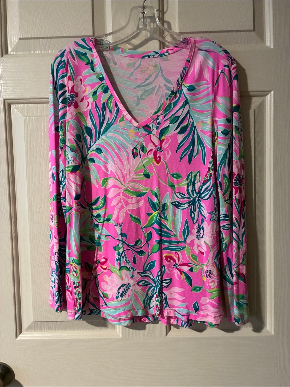 Lilly Pulitzer Pink Floral V-Neck Long Sleeve Top